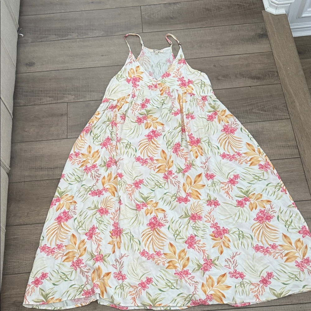 Floral Rip Curl Dress Sundress  White Pink Orange Size Large Maxi